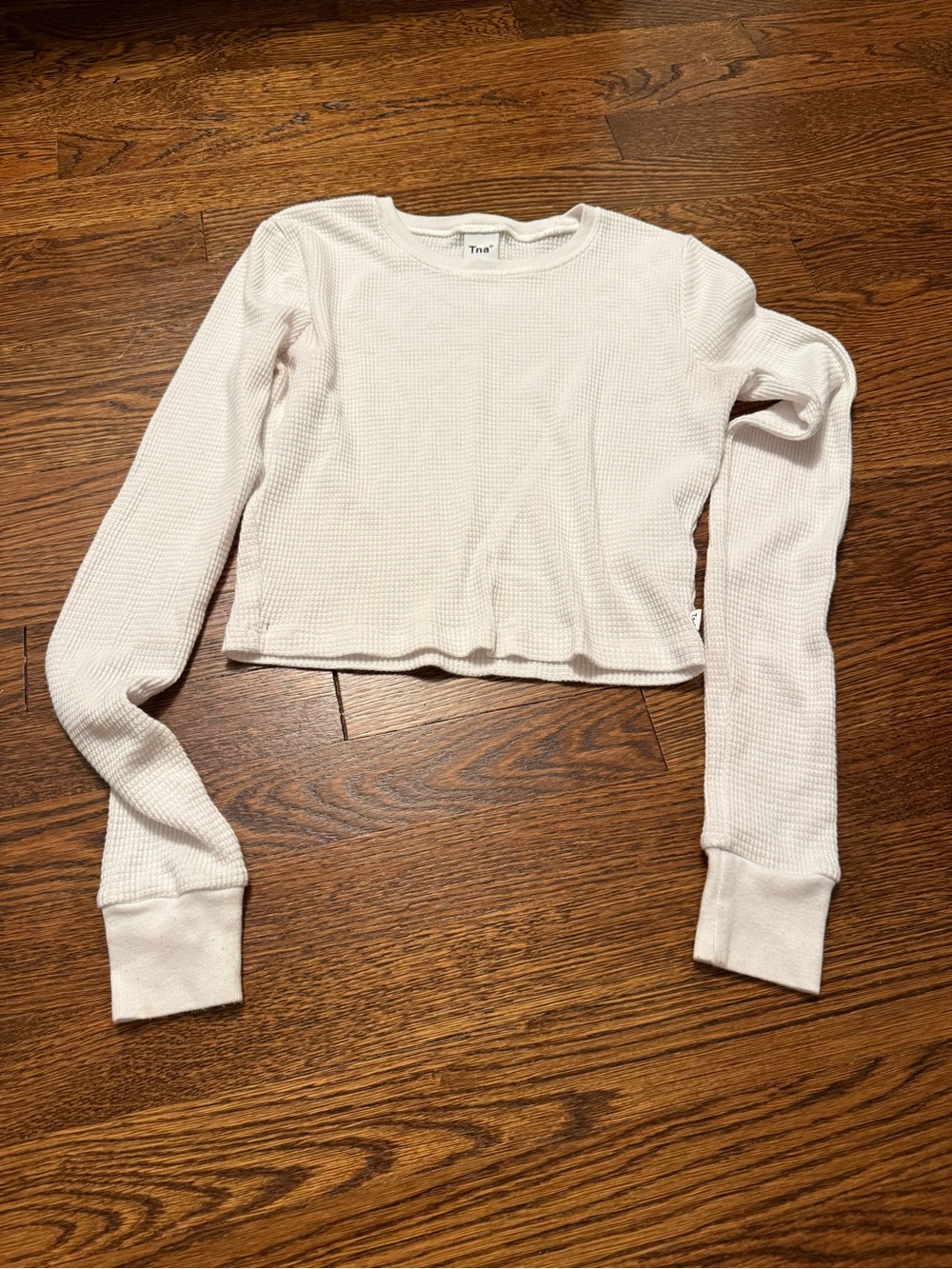 Tna Aritzia Cropped Waffle-Knit Long Sleeve Top - Cream